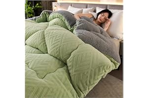 SayfuR Super Warm Double-Sided Velvet Quilt Plush Comforter, Lamb Cashmere Warm Quilt Core, Thickened Double-Sided Plush Comforter, Thick Wintering Warm Quilt,Green,220x240cm/5kg