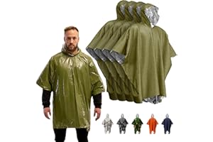 PREPARED4X Emergency Poncho and Mylar Blanket Liner - Waterproof, Wind-Resistant Outdoor Rain Poncho for Camping, Emergencies