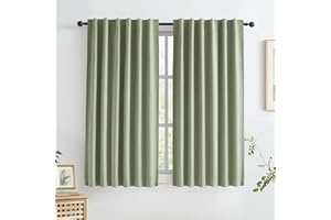 KEQIAOSUOCAI Blackout Linen Curtains Thermal Insulated Back Tab Rod Pocket Textured Long Drapes for Bedroom 50 x 63 Inch, 2 Panels Set,Light Sage Green