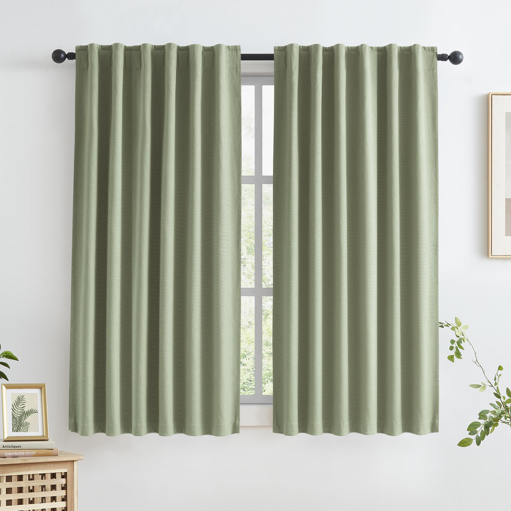 KEQIAOSUOCAI Sage Green Blackout Linen Curtains for