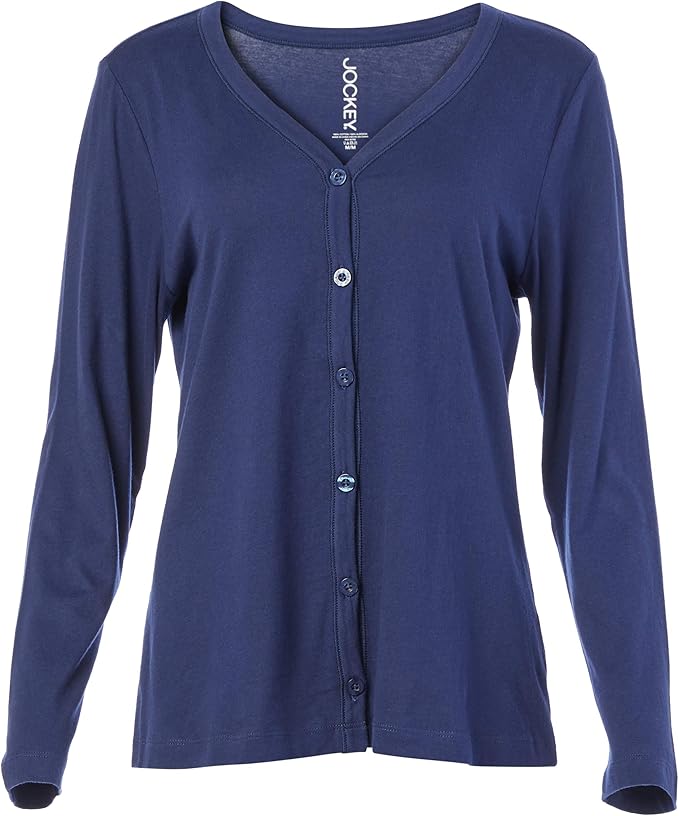 Jockey Women's Brushed Cotton Jersey Cardigan, Navy, Large at Amazon Women’s Clothing store