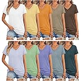 10 Pack Women’s Short Sleeve V-Neck T-Shirts Casual Loose Trendy Summer Soft Dry Fit Breathable Workout Tops