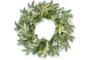 petalyn Eucalyptus Leaves Wreath for Front Door, 20 Inch Spring Summer Greenery Wreath with Berries Decoration, All Season Gr