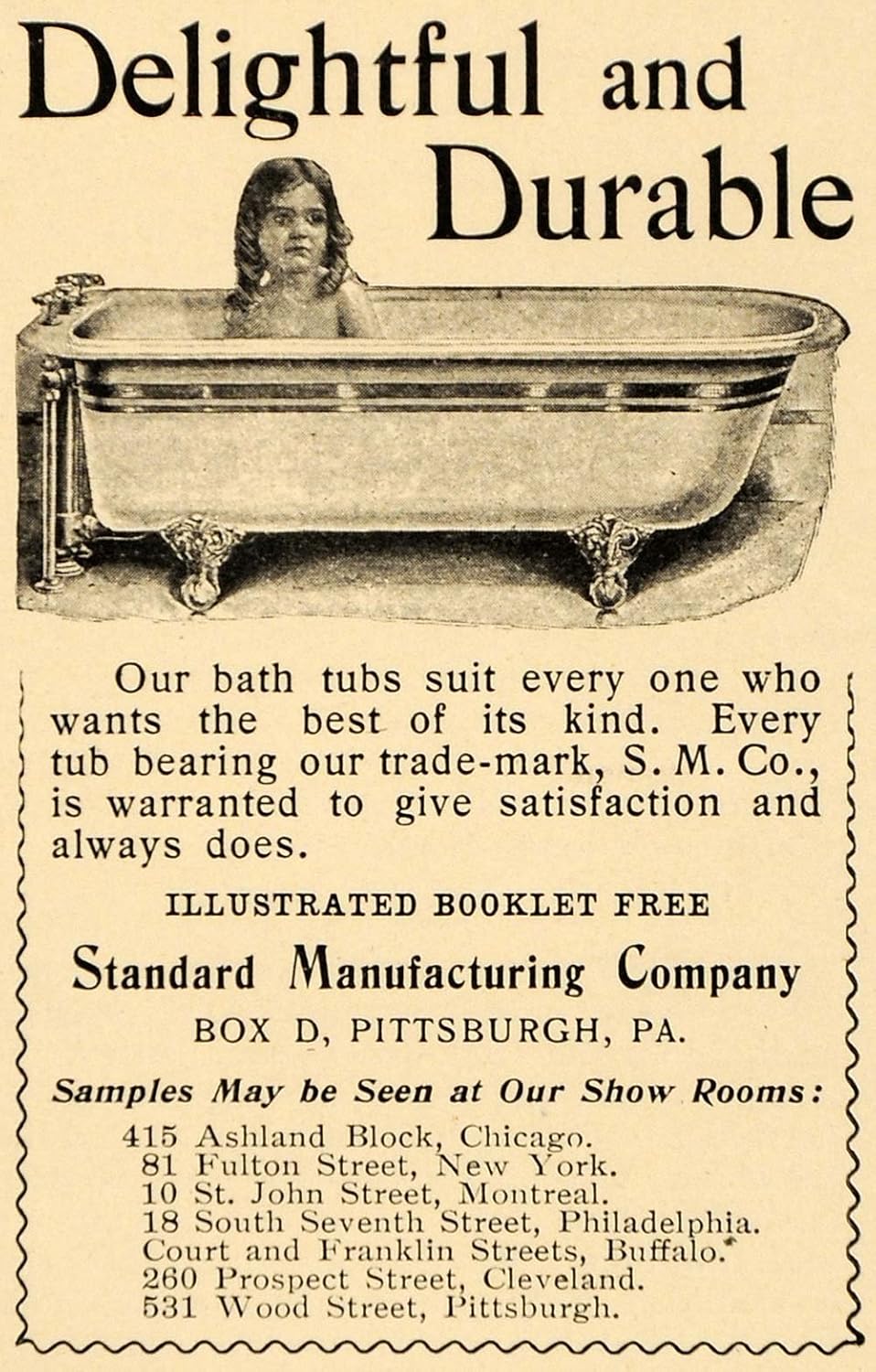 1899 Ad Standard Manufacturing Bath Tubs Child Antique