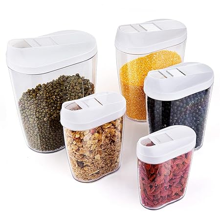 5 Stück Abschließbar Stapelbar lebensmittel vorratsdosen Clear Acryl Kunststoff Lagerung Gläser 1440ml, 960ml, 720ml, 480ml, 