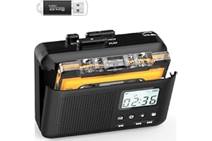 GRACIOSO Portable Cassette Player,Cassette to MP3 via SD Card, Walkman Cassette Tape Player with 1000mah Rechargeable Battery,Built-in Microphone&Speaker,Headphone Jack,16GB SD Card(Black)