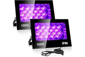 VAYALT 2 Pack 100W LED Black Lights, LED Blacklight for Glow Party, IP66 Waterproof UV Black Light, 395-405nm UV Blacklight, 