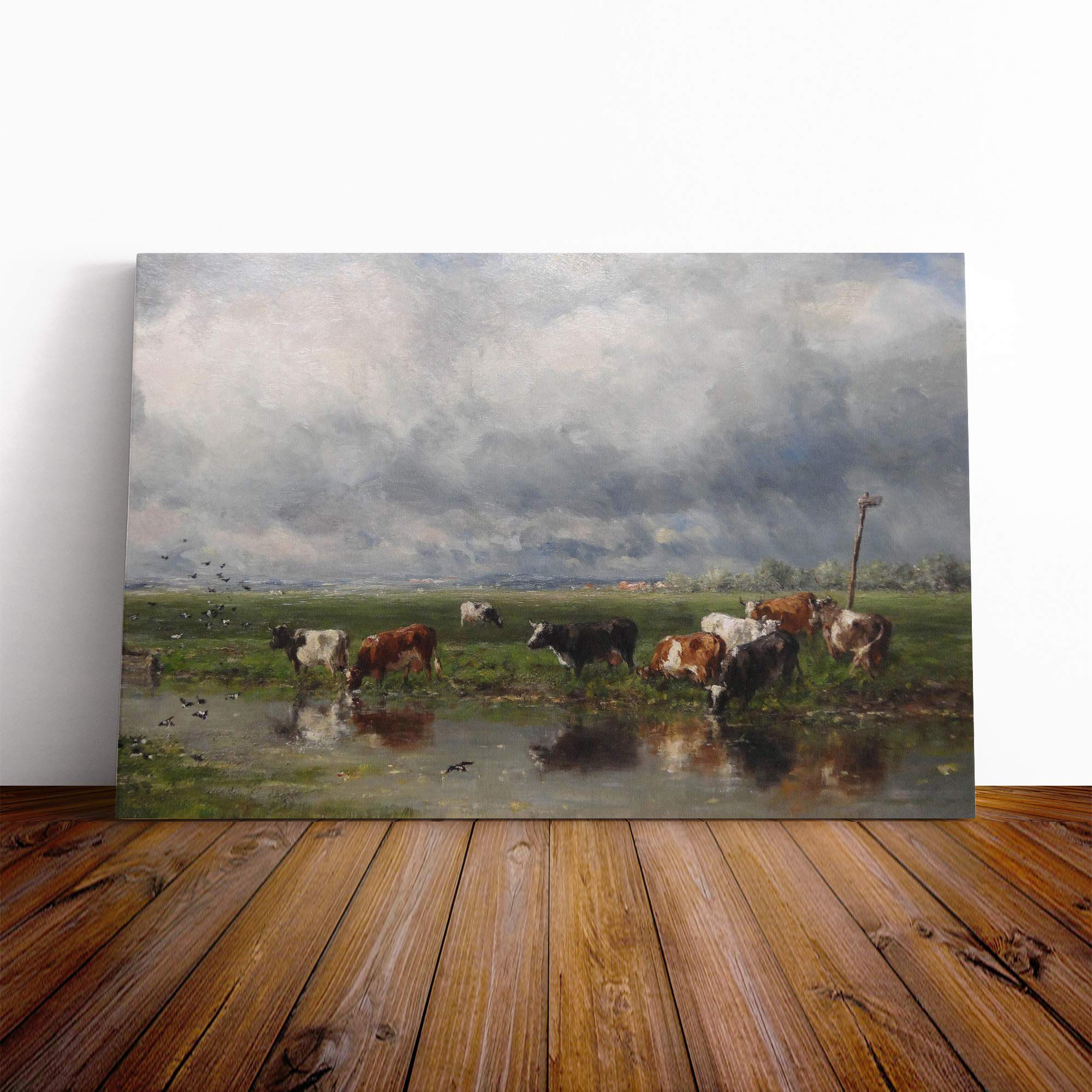 Willem Roelofs Cows Canvas Print | Gallery Wrapped 30mm Frame Wall Art | 20x14 inches | Ready to Hang | Modern Animal Picture | Living Room Bedroom Lounge Office