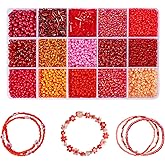 YANGMUM Bugle Beads 2mm 3mm 4mm Glass Seed Tube Pearl 5mm Red Kit Loose 15 Color About 4500pcs for Jewelry Making Supplies DIY Bracelet Necklace Earrings Assortments