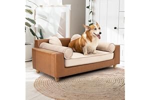 dCee Luxury Large Dog Sofa, Cat Sofas, Holds 160 Lbs, 42 in. Premium Leather Dog Bed Couch with Removable Washable Velvet Cushion for Comfort Sleep, Suitable for Different Pet Sizes