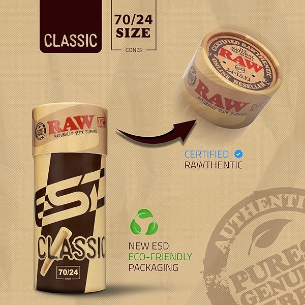 RAW CONES CLASSIC SINGLE SIZE 70/24 | 100 CONE PACK | SHORTER THAN 1 1/4 | MINI PREROLL TO ENJOY A QUICK SESH