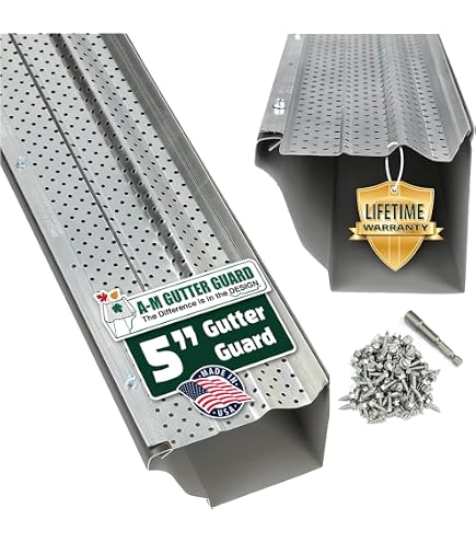 Aluminum Gutter Guard Mesh – 5 Inch Wide Leaf Filter System, No-Screw Install, Rustproof, 20 Feet Roll