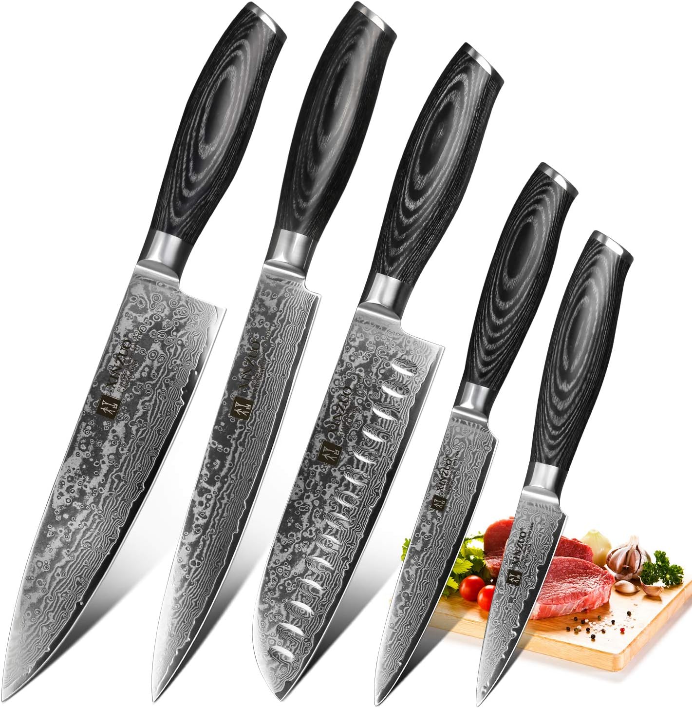 Amazon Com Xinzuo 5pc Kitchen Knife Set Damascus Steel High