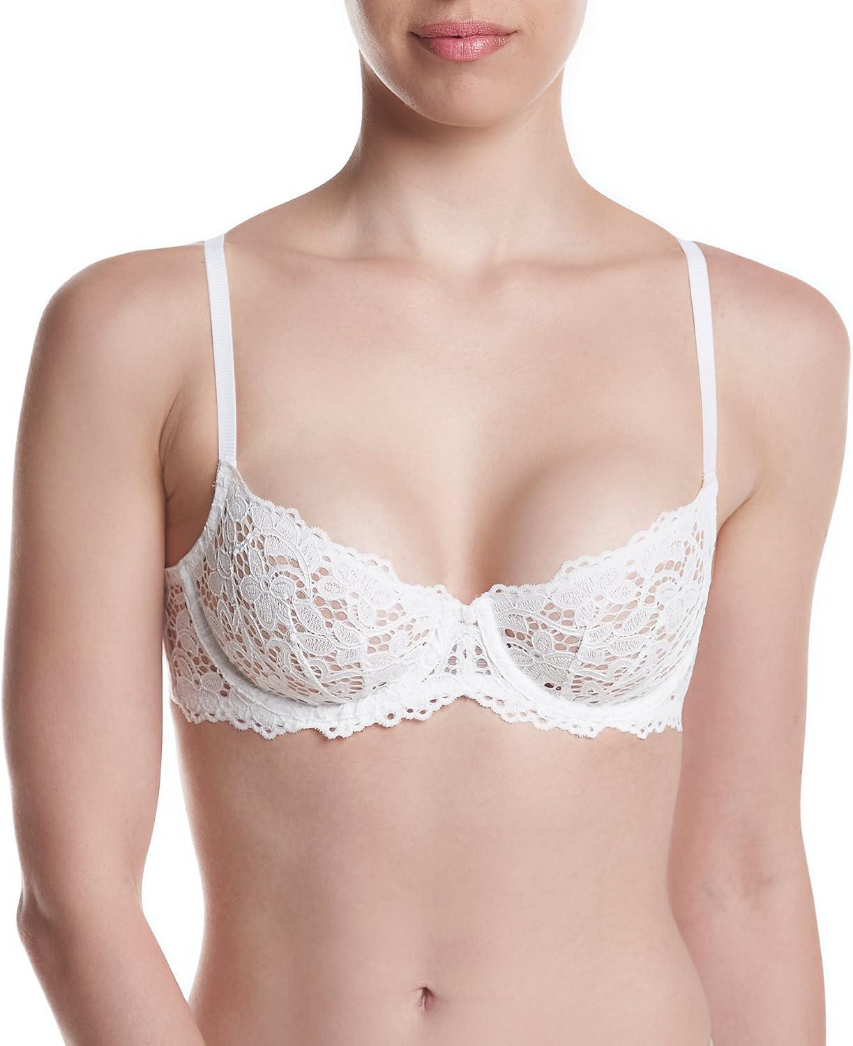 DKNY Intimates Damen Classic Lace Unlined Halbschalen BH, Weiß (Poplin