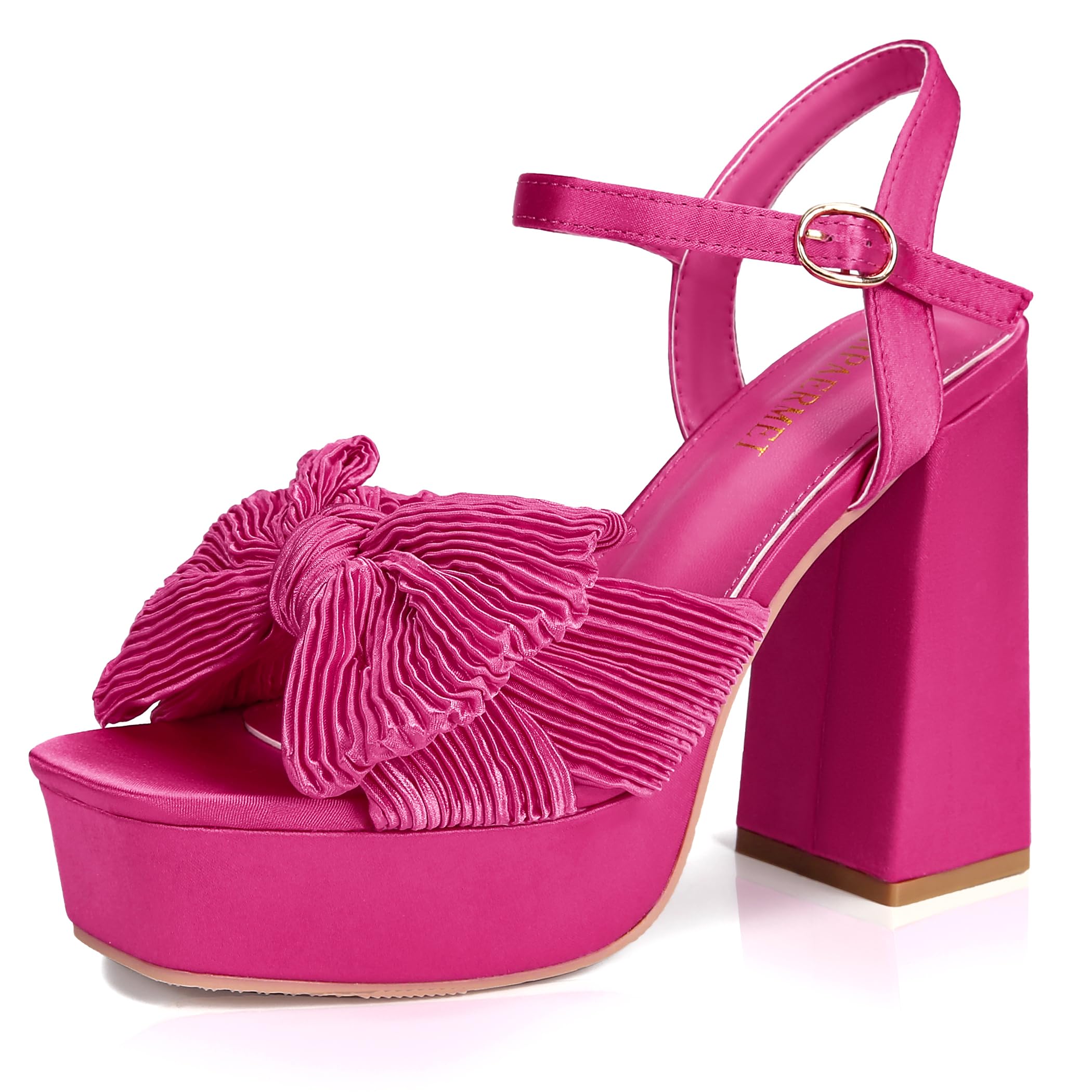 Photo 1 of KHPAERMEI Bow Knot Platform Heels for Women Fashion Open Toe Chunky Heeled Sandals Ankle Strap Wedding Party Dress High Heels
