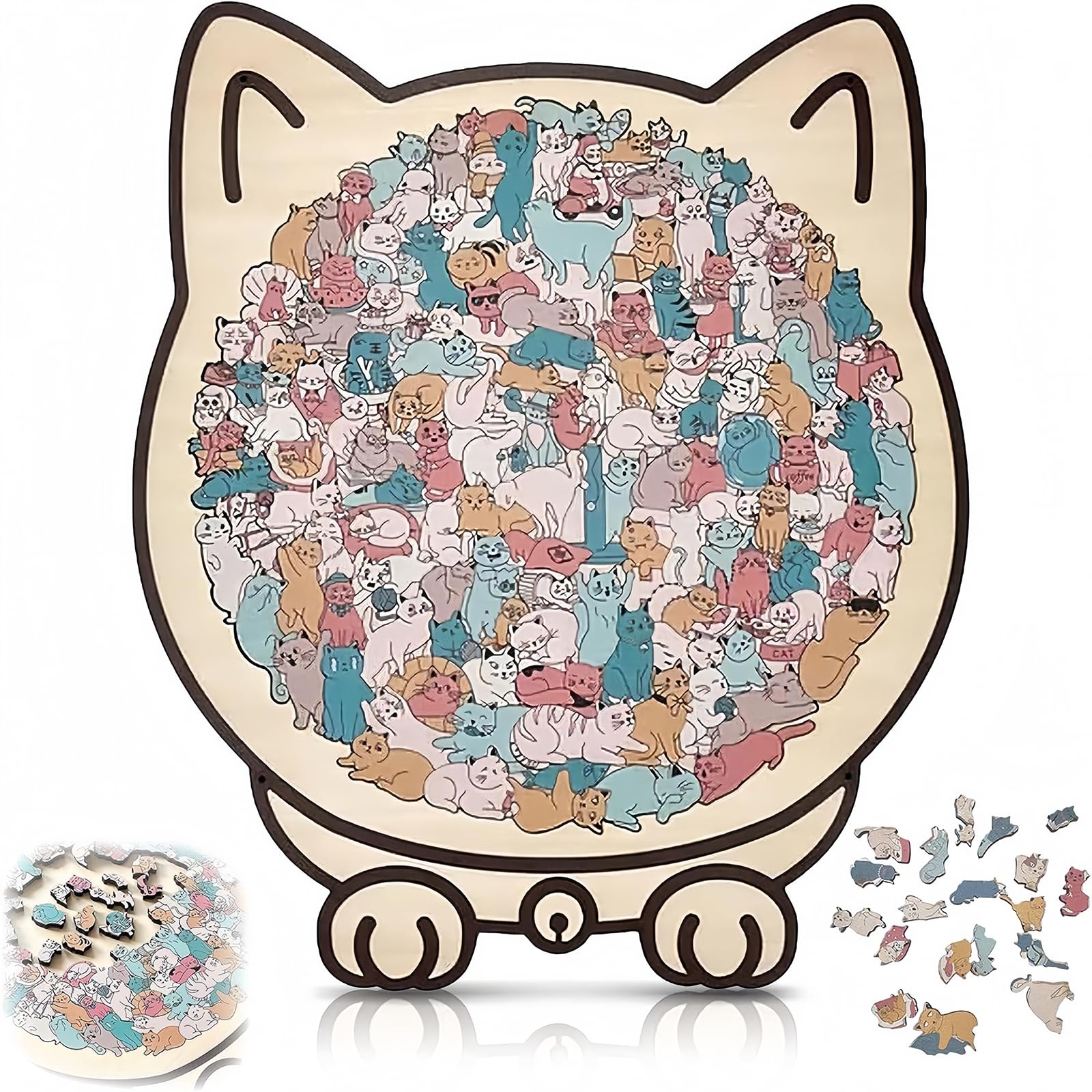 Wooden Cat Puzzle for Adults,QIANSSE 135-Piece Cat Shaped Wooden Jigsaw Puzzles Challenging Irregular Wooden Jigsaw Puzzles Artistic Home Decor Unique Gift for Cat Lovers Cat Jigsaw Puzzle