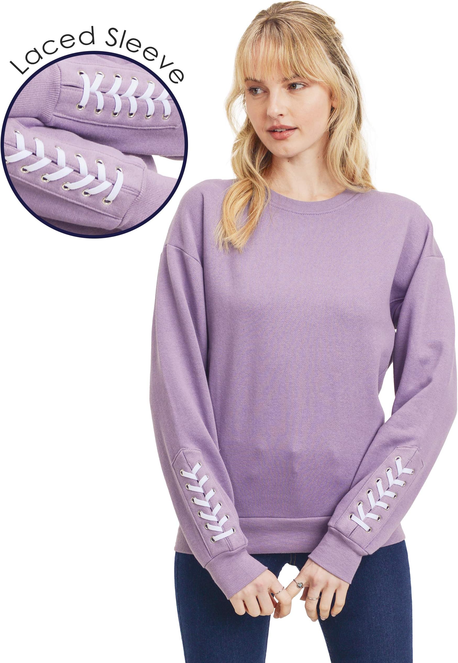 esstive Women's Ultra Soft Fleece Lightweight Casual Custom Sleeves Crew Neck Sweatshirt