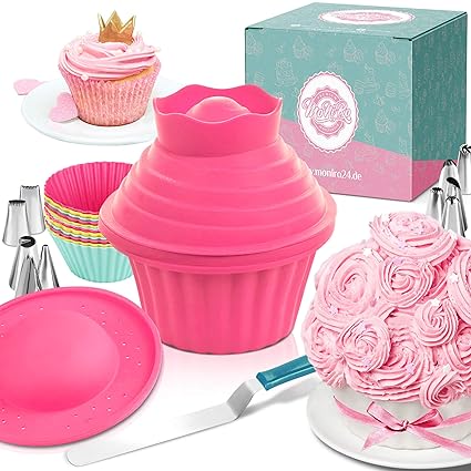 MoNiRo Große Cupcake Backform - Extra XXL Muffinform mit Spritztüllen und Spritzbeutel zum Backen - Giant Cupcakes - 30 Teili