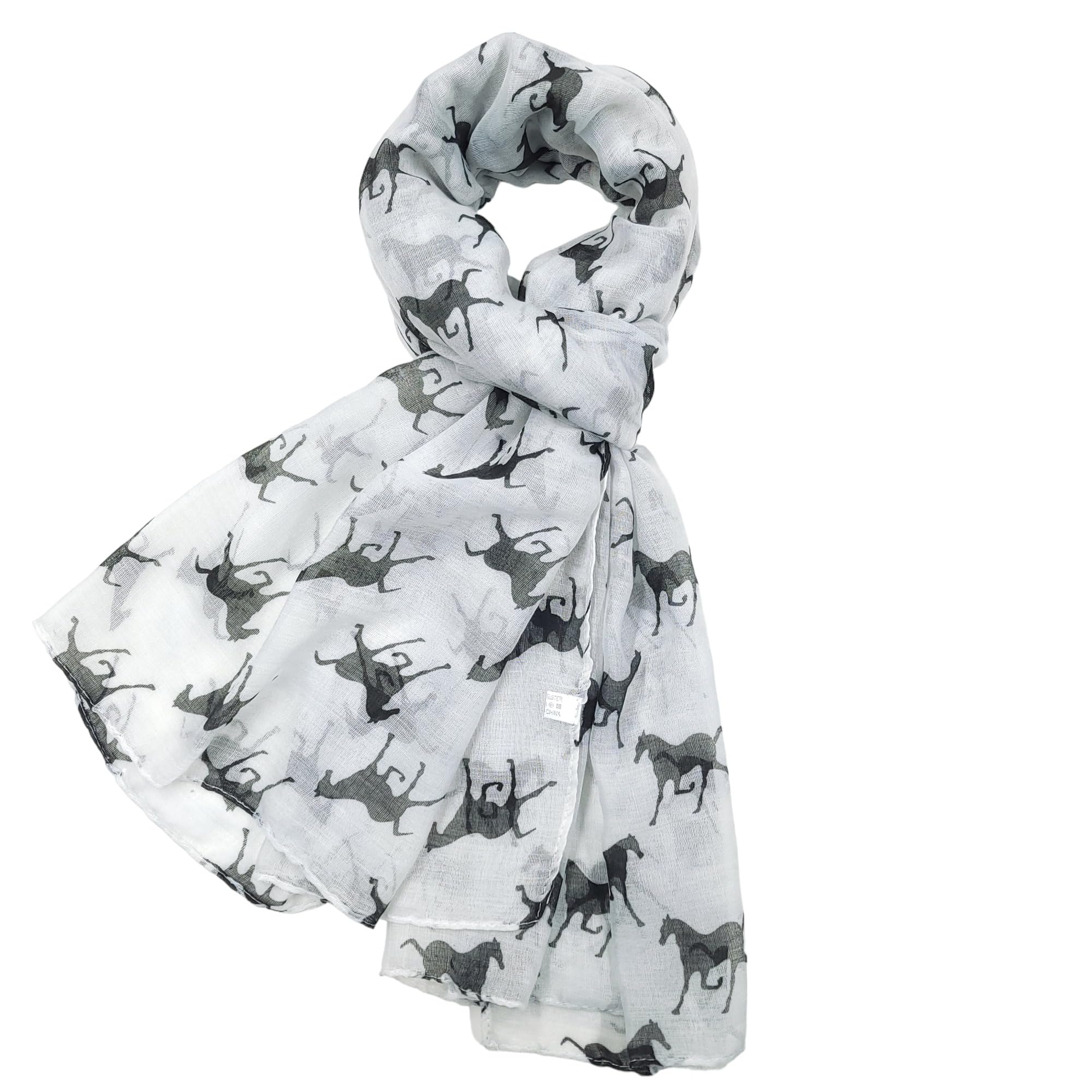 GFM Horse Print Scarf -White-(HS-03-SFDKL)
