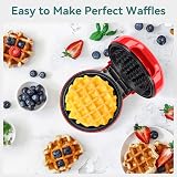 SNAILAR Mini Waffle Maker 550W Red with Non-Stick Coating Ready Indicator view 5