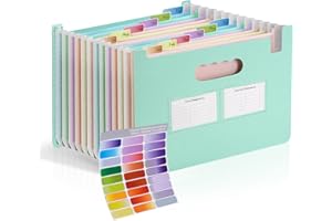 Agoer Accordion File Organizer with 13 Pockets, Wheat Straw Expanding File Folder with Lable Pocket,Upright Open Top,A4/Letter Size Paper Document Storage Organizer for School,Home and Office Supplies