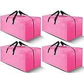 Cosy Family 4 Pack Heavy Duty Extra Large Moving Bags with Backpack Straps - Strong Handles & Zippers, Storage Totes For Space Saving, Fold Flat, Alternative to Moving Box, Pink