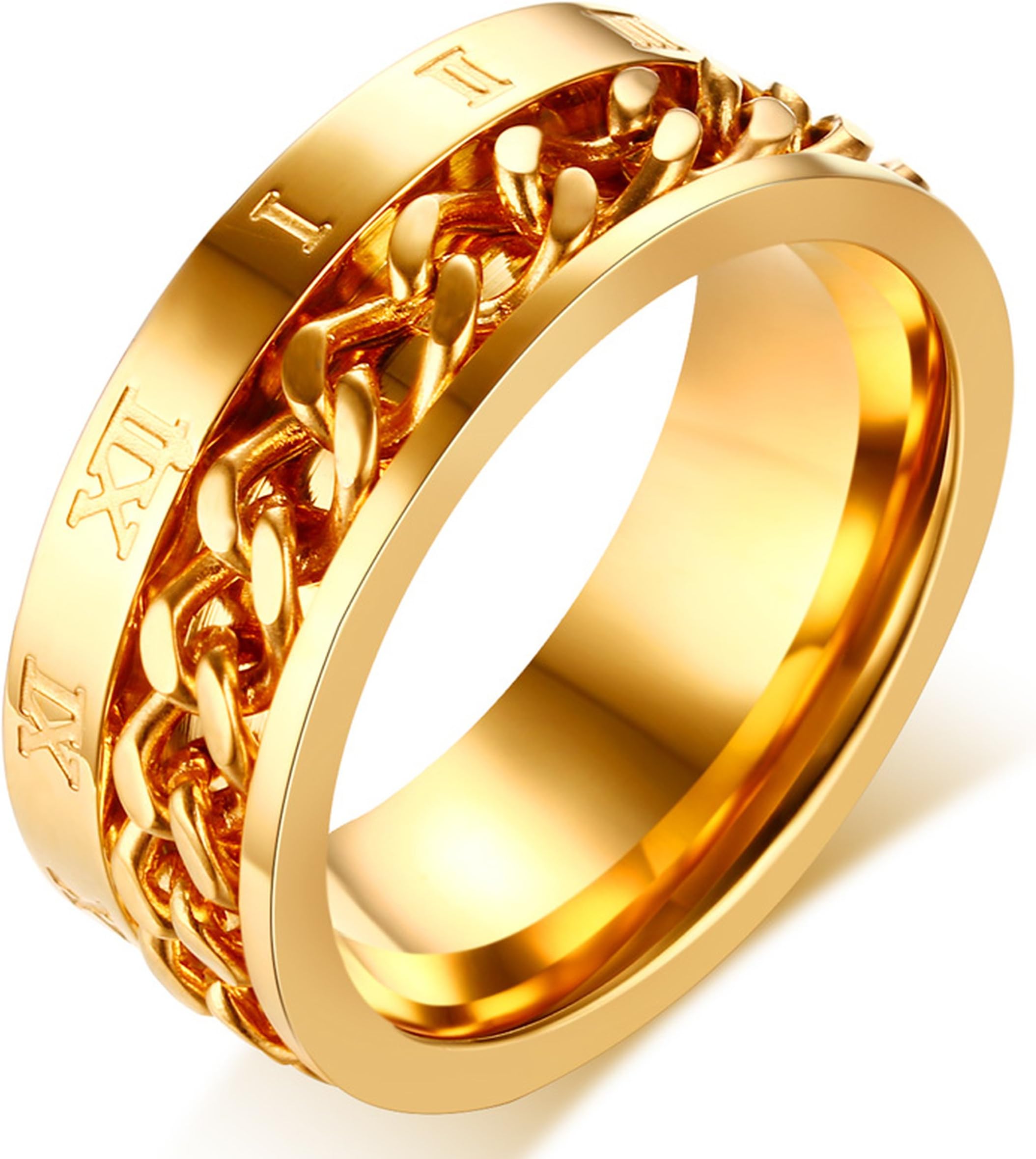 LineAve Men's Stainless Steel Comfort Fit Roman Numerals Calming Anxiety Spinner Ring