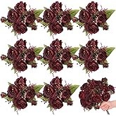 Yuxung 8 Bundles Artificial Peonies Flowers Boho Faux Flowers Arrangements Artificial Centerpiece Spring Bouquet Floral Wedding Decoration for Vase(Burgundy)