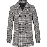 ThCreasa Mens Classic Double Breasted Pea Coat Wool Blend Quilted Lined Notched Collar Overcoat Trench Coat