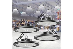 Gugsey Led High Bay Lights 200W - 28000lm 5000K Super Bright Waterproof Led Shop Lights with Plug 5' Cable and Hook Ring, Led Garage Light for Factory Gym Warehouse Workshop（4 Pack）