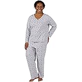 LA CERA Women's Plus Size Pajamas, Floral Print Cotton Knit Long Sleeve, Snap Front Neckline, Lightweight, Side Pockets