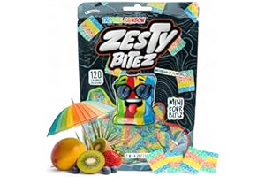 Zesty Bitez - Sour Candy Belts - Vegan Candy Strips, Super Sour Gummies - Mouth Puckering Sweet Candies for Adults & Kids - Resealable Pouch 4.2oz - Tropical Rainbow by Finatic