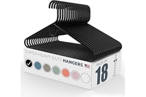 NEATIES Made in USA Super Heavy Duty Plastic Clothes Hangers Bulk, 20 30 50 100 Pack Available, Strong Plastic Hangers, Plastic Coat Hangers, Plastic Hanger for Closet and Clothing Hangars (18pk Black)