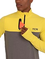 TCA Fusion Long Sleeve Running Top Men 1/4 Zip Castlerock Grey Sonic Yellow M view 3
