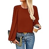 PRETTYGARDEN Womens Tops 2025 Spring Puff Long Sleeve Chiffon Work Blouses Dressy Casual Crewneck Flowy Shirts Fall Outfits