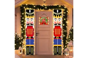 Blulu 3 Piece Nutcracker Christmas Decorations Soldier Model Nutcracker Banners with Xmas Wreath Banner Nutcracker Porch Sign with String Lights Christmas Party Decor for Outdoor Indoor Home(Novelty)