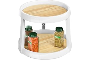 Simple Houseware 10-Inch 2 Tier Lazy Susan Turntable Multifunctional Organizer, Oak