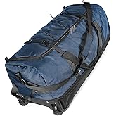 Vrtisa 110L Expandable to 140L 32” Foldable Oxford Soft-Sided Rolling Duffle Bag with 2 Heavy-Duty Wheels,3 Large Compartments,Adjustable Shoulder Strap and Attached Organizer Pouch,Navy Blue