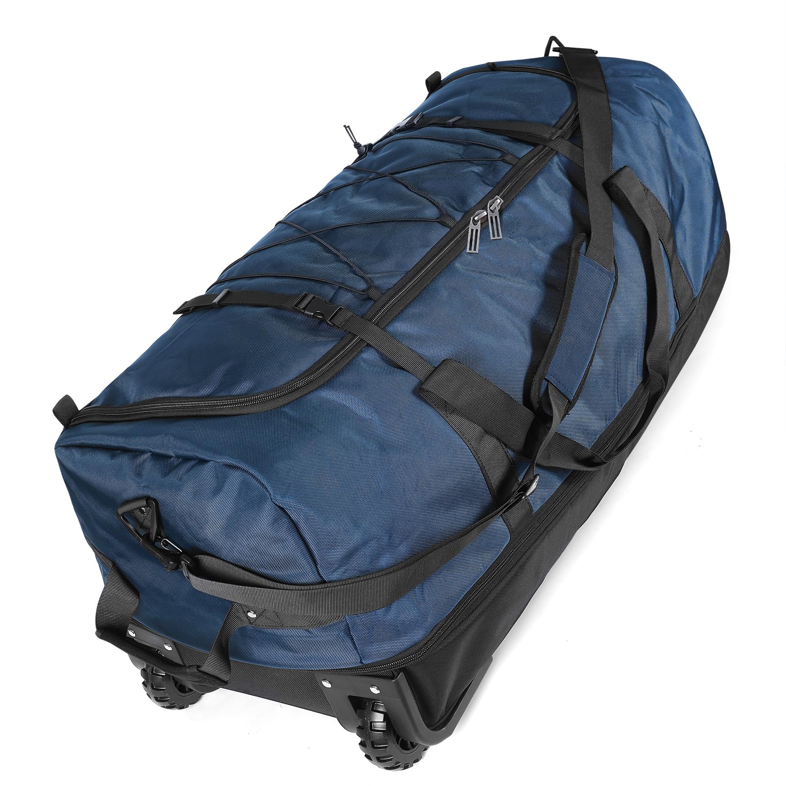 Photo 1 of Vrtisa 110L Expandable to 140L 32” Foldable Oxford Soft-Sided Rolling Duffle Bag with 2 Heavy-Duty Wheels,3 Large Compartments,Adjustable Shoulder Strap and Attached Organizer Pouch,Navy Blue