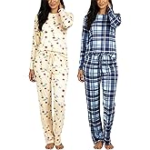 Real Essentials 2 Pack: Women's Comfy Pajama Sets - Short & Long Sleeve Ladies Loungewear Sleepwear PJs (Available In Plus)