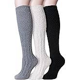 Velice Fuzzy Socks for Women 3 Pairs Knee High Fluffy Soft Warm Stocking Cozy Slipper Plush Winter Long Christmas Socks