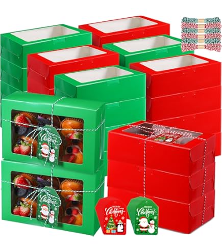 Yaomiao 100 Pack Christmas Charcuterie Boxes With Ropes And Cards, Square Paper Bakery Boxes, Disposable Dessert Food Containers With Clear Lids For Strawberries Slice Cake Cookies Cupcakes Sandwich - View #2
