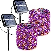 Joomer Orange Purple Halloween Solar String Lights - 2 Pack Total 80FT 240LED Solar Fairy Lights, Waterproof Outdoor Twinkle Lights with 8 Modes for Garden, Porch, Trees, Halloween Decor (Black Wire)