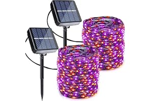Joomer Orange Purple Halloween Solar String Lights,2 Pack Total 80FT 240LED | Solar Fairy Lights, Waterproof Outdoor Twinkle Lights with 8 Modes for Garden, Porch, Trees, Halloween Decor (Black Wire)