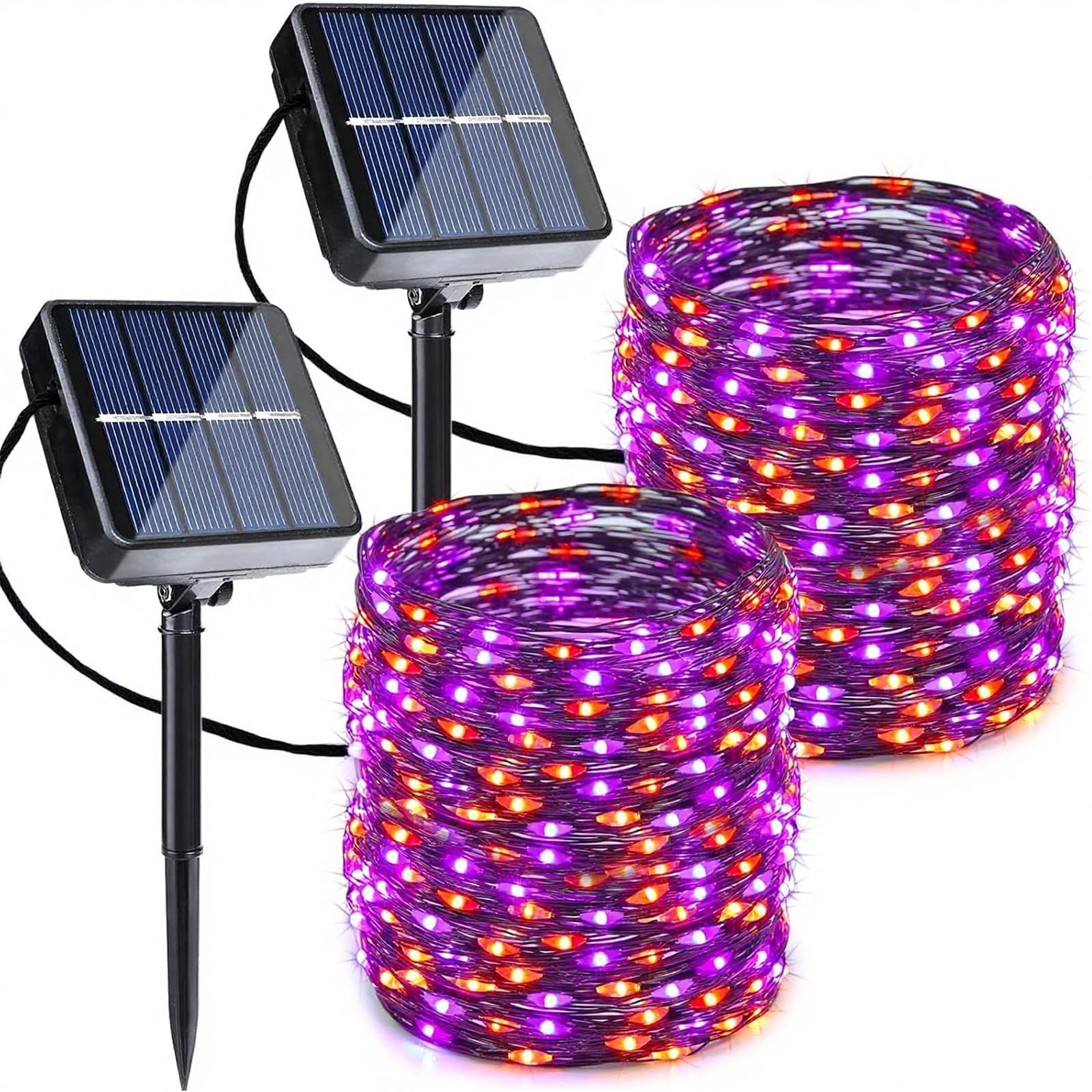 Photo 1 of Joomer Orange Purple Halloween Solar String Lights - 2 Pack Total 80FT 240LED Solar Fairy Lights, Waterproof Outdoor Twinkle Lights with 8 Modes for Garden, Porch, Trees, Halloween Decor (Black Wire)