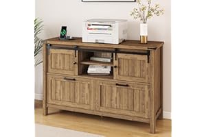 Lateral File Cabinet 2 Drawer with Power Outlets, Farmhouse Filing Cabinets with Storage Shelf for Home Office, Wooden File F