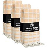 Softopia Cotton Matrix Dobby Kitchen Towels 12 Pack 100% Cotton, 16x26 Inches, Decorative Tea Towels with Handmade Tassels, Absorbent Washable Wash Cloths for Kitchen Drying - Mustard Yellow, Natural