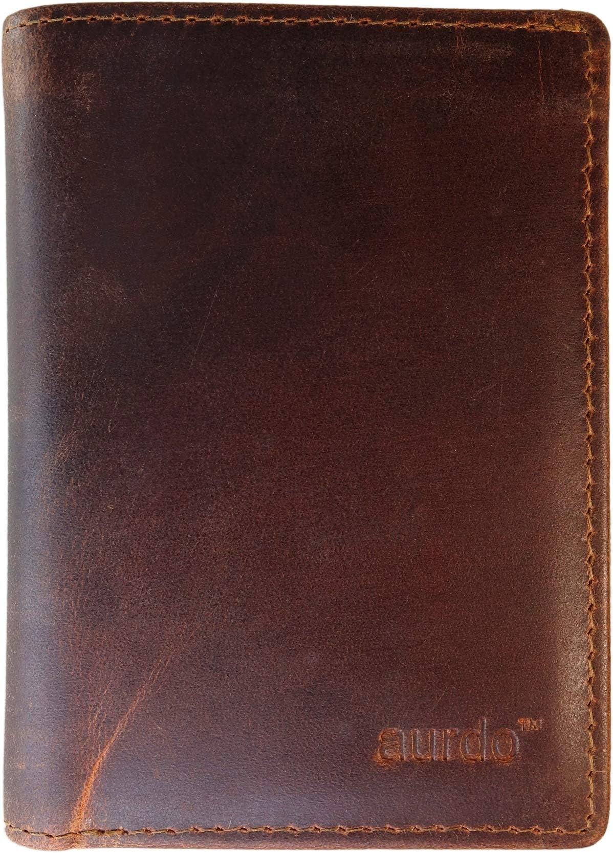 AurDo Mens RFID Blocking Leather Trifold Wallet with ID Window