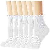Mcool Mary Womens Crew Socks Ruffle Casual Cotton Frilly Breathable Cute Knit Lettuce Trim Dress Ankle Socks 6 Pack