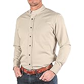 Traditional Irish Grandfather Shirt, Men's Casual Long Sleeve Button Down Collarless Dress Shirt